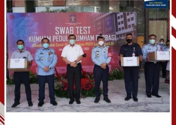 Kemenkumham menyelenggarakan Kegiatan Kumham Peduli dan Kumham Berbagi. yaitu pelaksanaan SWAB test dan pemberian bantuan alat kesehatan bagi pegawai, PPNPN, Security dan Masyarakat Sekitar