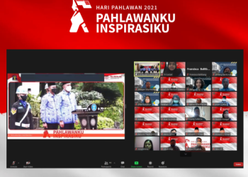 Balitbang Hukum dan HAM Mengikuti Upacara Bendera Peringatan Hari Pahlawan 2021 di Lapangan Upacara Badan Pengembangan Sumber Daya Manusia BPSDM Kemenkumham Secara Virtual